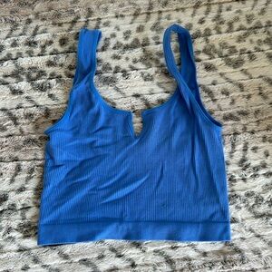 Blue Ribbed Crop Top